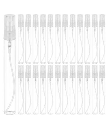 Benecreat 25 pieces 10 ml mini fine fog spray bottle Transparent glass travel empty atomizer spray bottles with plastic lids for perfume body care liquid cosmetics 10ml cap extinguish