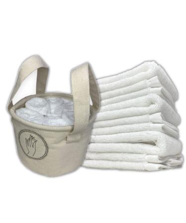 TOWELBAG Small Canvas Basket for washcloths 6 Pieces (12x12 inch)  Makeup Remover Facial Cleansing Soft Cloths  Premium Extra Absorbent Cotton 100%