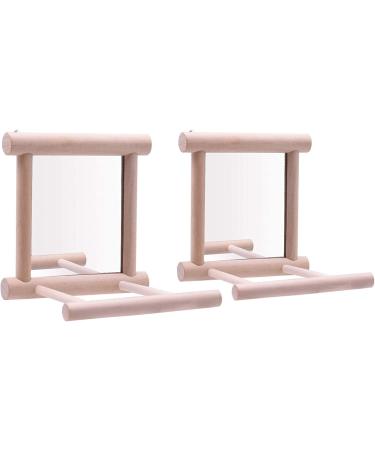 HANZE Bird Mirror and Swing Set for Parrots - Wooden Toy for Macaws, Lovebirds, Cockatiels - 2 Pack - Buy Online on SooperMarket.com