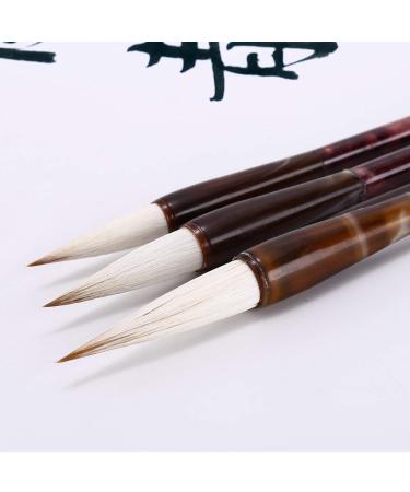 MEGREZ Chinese Calligraphy Brush Kanji Japanese Art Sumi Writing Painting Drawing Practicing Brush Set for Students and Beginners  Wolf Sheep Mix Brush 3 PCS/Set(Small  Medium  Large)
