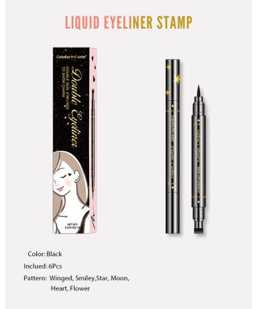 Enfuntins Eyeliner Stamp Set - 6 Pcs Double-Ended Liquid Eye Liner Pen, Waterproof & Smudge-Proof, Long-Lasting Tattoo Eye Makeup with Winged, Smiley, Star, Moon, Heart, and Flower Designs - Buy Online on SooperMarket.com