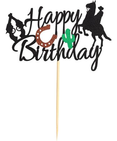 Arthsdite Cowboy Happy Birthday Cake Topper Little Cowboy Cake Topper Boot Shooting Western Theme Cake Decorations Black Glitter Decors for Kids Boy Men Birthday Party Supplies - Buy Online on SooperMarket.com