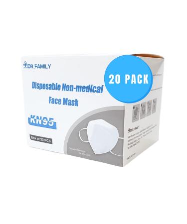 Dr. Family 20 Units Disposable KN95 Face Masks Non-Woven 5-Layer Disposable Mask Elastic Ear Loops Adjustable Nose Wire Light Weight Perfect for Office Travel and Indoors 20 Units/Box