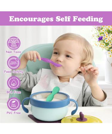 Vicloon Baby Fork and Spoon 4Pcs Set - Silicone Self Feeding Utensil for Infant Toddler - Easy Grip Soft Spoon Toddler Cutlery Kit - First Led Training Weaning - Blue/Pink/Purple/Green - Buy Online on SooperMarket.com
