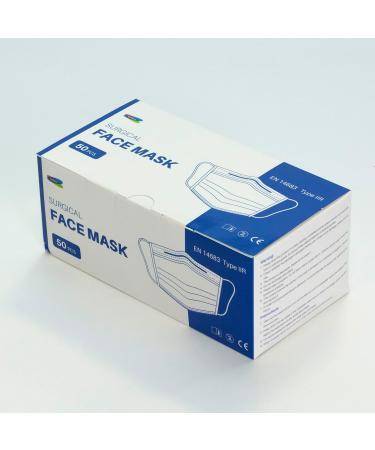 Type IIR fluid resistant surgical Face Masks Disposable Face Masks For Everyday Use Essential Face Mask For Bacterial protection Pack of 50 Colour - Blue One Size 1 count (Pack of 50) - Buy Online on SooperMarket.com