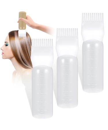 WUIOWPPIC 3Pcs Hair Dying Brush Bottle Lightweight Root Comb Hair Tools Applicator Bottles Hair Color Brush with Graduated Scale for Salon Hair Coloring Dying Oil Medicine 120ML (3PCS White)