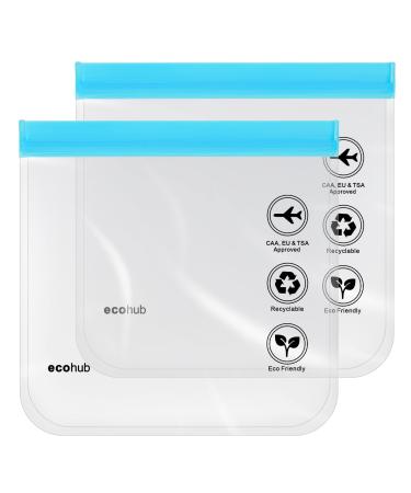ECOHUB Airport Security Liquids Bags EVA Airport Liquid Bag 20 x 20cm TSA Approved Clear Travel Toiletry Bag for Women Men Clear Plastic Zip Lock Bags for Travel Airline Approved (2 pcs Blue) F-blue