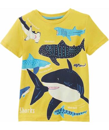 Boys' Novelty Luminous Dinosaur T-Shirt | Short Sleeve Crew Neck Tee | Cartoon Print | 1-7Y | 2-3T | Yellow - Buy Online on SooperMarket.com