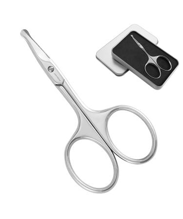 Jarvistar premium rounded bent nasal scissors facial scissors with stainless steel for men manicure nail skin nail scissors ear hair scissors Bartscher nasal hair 9.5 cm silver