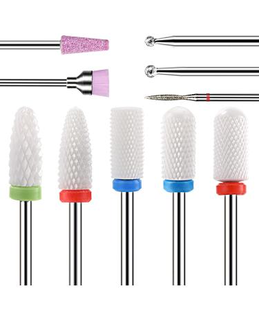Fiezkaa Nail Drill Bits Set 10Pcs- 3/32 Ceramic Nail Drill Bits for Acrylic Gel Nails Professional Efile Nail Drill Bits Cuticle Remover Diamond Bits for Nails Manicure Pedicure