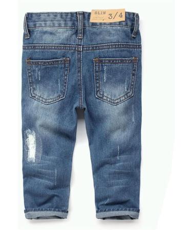 KIDSCOOL SPACE Baby Girl Boy Slim Jeans | Elastic Band Ripped Denim Pants 6-12 Months Blue-2047 - Buy Online on SooperMarket.com