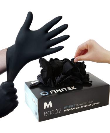 FINITEX - Black Nitrile Disposable Gloves 5mil Powder-free Medical Exam Gloves Latex-Free 100 PCS For Examination Home Cleaning Food Gloves (Medium) 100 Count (Pack of 1)