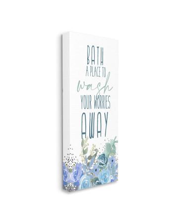 Stupell Industries Bath Definition Wash Worries Away Phrase Blue Florals Designed by Kim Allen Canvas Wall Art 20 x 48