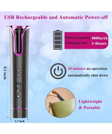 Cordless Automatic Hair Curler with LCD Display and Timer - Rechargeable Curling Iron with Auto Shut-Off (Black) - Buy Online on SooperMarket.com