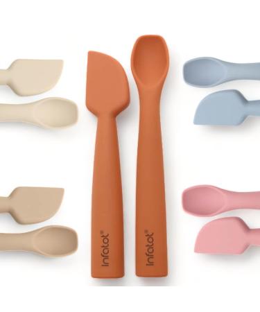 Infatot Baby Weaning Spoons Set - Perfectly Sized Weaning Cutlery - Silicone Baby Spoons 4 Months - Baby Feeding Spoons Baby Stuff Infant Self Feeding Spoons for Baby - Orange
