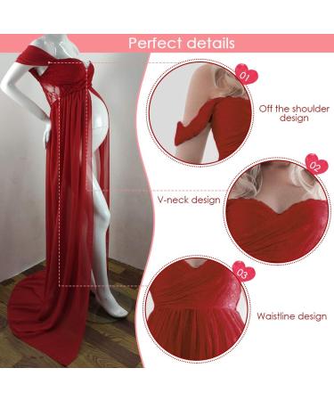 FEOYA Maxi Maternity Dress Chiffon Lace Strapless Gown | Red | Split Front | Photography | Full Length - Buy Online on SooperMarket.com