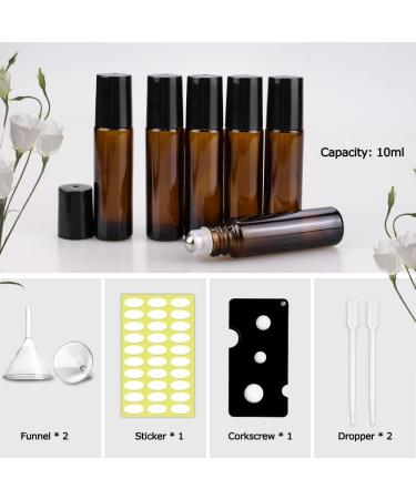 Sungwoo 12 Pack Essential Oil Roller Bottles 10ml - Amber Glass Roller Bottles with Stainless Steel Roller Balls and Caps for Travel Perfume and Lip Gloss - Buy Online on SooperMarket.com