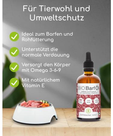 Organic BARF Feed Oil for Dogs & Cats | 100ml Cold Pressed Hemp Linseed Evening Primrose Chia Pumpkin Seed & Olive Oil | Vitamin E Rich | Organic from Germany | De- ko-060 - Buy Online on SooperMarket.com