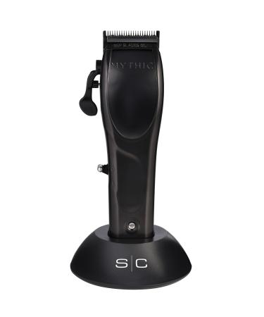 Stylecraft Mythic Professional Metal Body Cordless Hair Clipper with 9V Magnetic Microchipped Motor Double Black Diamond Carbon Blades 8 Guards Black
