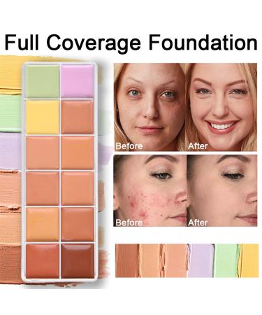 12 Color Correcting Concealer Palette with Brush - Cream Contouring Makeup Kit for Dark Circles, Red Marks, Scars - Longwear & Easy to Apply - Light Medium Shades - Buy Online on SooperMarket.com
