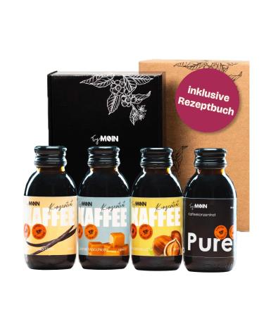 Trymoin-trial and gift set-4 bottles of coffee concentrate with coffee syrup including recipe book coffee on barista level coffee gift set coffee syrup set 60 coffees 4 varieties