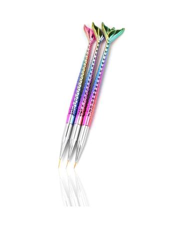 3pcs Mermaid Nail Art Brush Pens UV Painting Drawing Pen Fish Tail Detailer Thin Liner Dotting Tool