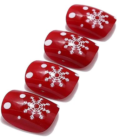 Brishow Christmas False Nails - Snow Press on Nails with Christmas Tree Design - Antler Short Red Fake Nails 24pcs for Women and Girls - Buy Online on SooperMarket.com