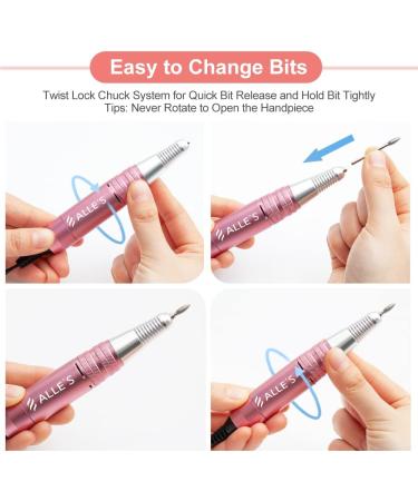 Professional Electric Nail Drill 30000 RPM Efile Tool for Acrylic Gel Nails - Pink | Nail Drill Bits Set and Sanding Bands Included - Buy Online on SooperMarket.com