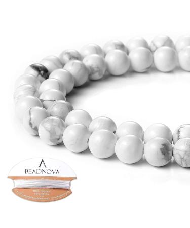 BEADNOVA Natural White Howlite Beads Natural Crystal Beads Stone Gemstone Round Loose Energy Healing Beads with Free Crystal Stretch Cord for Jewelry Making (8mm, 45-48pcs) 8mm 09) White Howlite Round Beads