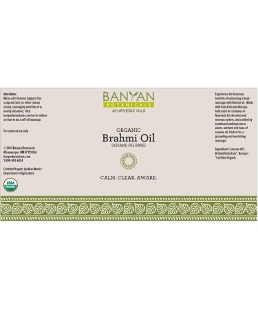 Banyan Botanicals Brahmi Oil 12 oz - USDA Certified Organic - Ayurvedic Skin & Hair Oil with Gotu Kola & Bacopa - Calms Mind - 12 Fl Oz - Buy Online on SooperMarket.com