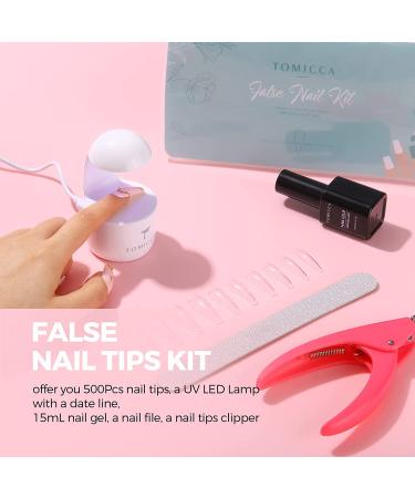 TOMICCA Nail Tips and Glue Gel Kit - 500PCS Coffin Soft Gel Tips + UV LED Lamp + 15ML 4 In 1 Nail Glue Gel - Professional Acrylic Nail Extension Kit for Easy DIY Nail Art - Buy Online on SooperMarket.com