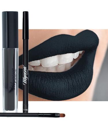 Black Lip Liner and Lipstick Matte Long Lasting Kissproof Waterproof Lightweight No Smudge Talc-Free and Paraben-Free - Linda Lynda