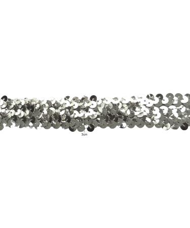 Gnognauq 10 Yards 1 Elastic Sequin Glitter Trim Spool - Metallic Silver Ribbon Trim for Wedding Dress, Headbands - 3-Row Paillette Fabric Embellishment - Buy Online on SooperMarket.com