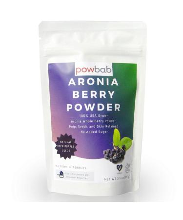 Powbab Aronia Berry Powder from 100% USA Grown Organic Aronia Chokeberry. No Added Sugar. Not Freeze Dried. Made in the USA Black Chokeberry for Immune System, Circulation, Anti Inflammatory. (3.5 Oz) 3.5 Ounce (Pack of 1)