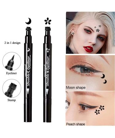 Go Ho 4 PCS Red and Black Liquid Eyeliner Stamp Pen - Waterproof Double-sided Seal Eyeliner Stencils for Long-Lasting, Smudge-Proof Cat Eye Look - Heart Star Moon Flower Design - 2 Red + 2 Black - Buy Online on SooperMarket.com
