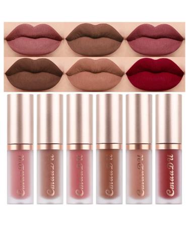 evpct 6Pcs Brown Nude Pink Mauve Red Maroon Silky Velvet Matte Liquid Lipstick Lip Gloss Set for Women Long Lasting 24 Hours Color Stay Lipstick labiales matte larga duracion mate 24 horas originales 6 Count (Pack of 1) ...
