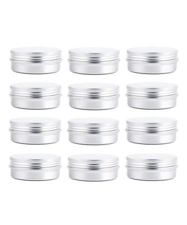 12 pieces 2 ounces 60 ml gram jar cosmetics sample silver aluminum doses empty slip slide round container with tight sealed twist screw cover small ounce for lip balm make -up eye shadow powder