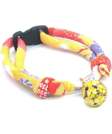PetSoKoo Four-Leaf Clover Cat Collar with Bell | Japan Chirimen Kitten Collar | Orange Yellow | Small Cat Standard Size - Buy Online on SooperMarket.com
