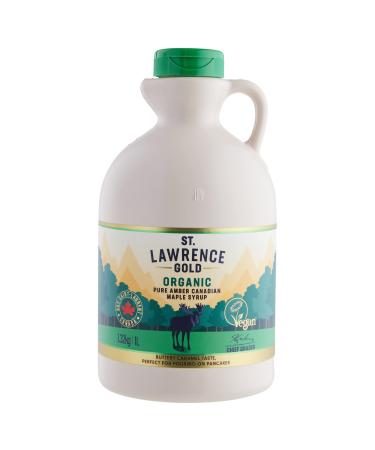 St Lawrence Gold Organic Maple Syrup 1L - 100% Pure Canadian Amber Maple Syrup - Rich Caramel Butter Taste for Pancakes Waffles Cooking and Glazing - Gluten Free Vegan