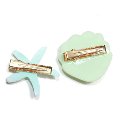 Green Shell Pearl Starfish Hair Clip Set - Acrylic Resin Alligator Clips for Women and Girls | Stylish Hair Accessories - Buy Online on SooperMarket.com