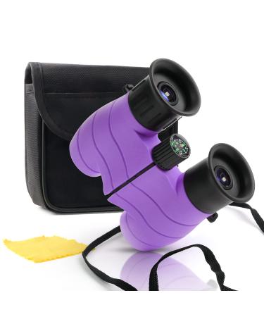 Binoculars for Kids Real with Compass 8x21 Children Toy Binocular Gifts for 3-12 Years Boys Girls High Resolution Shockproof Telescope for Bird Watching,Travel, Camping purple