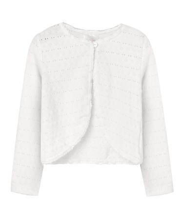 BONNY BILLY Girls Cardigan Long Sleeve Knitted Cotton Bolero Shrug Kids Clothing 7-8 Years Pure White