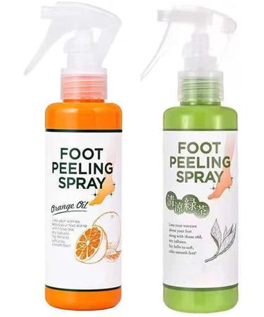 Foot Peeling Spray Orange Oil Foot Peeling Spray That Remove Dead Skin Tea Tree Foot Peeling Spray Remove Dead Skin within Seconds Exfoliator For Cracked Rough Heels Dry Toe Skin&Calluses (2Pcs) Orange+Green