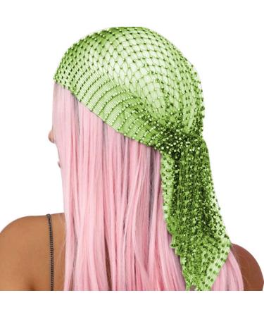AIBEARTY Women Girls Mesh Rhinestone Headbands Glitter Hollow Out Wide Hairbands Elastic Turban Kerchiefs Crystal Headscarfs Wrap for Rave Party Festival Nightclub Fluorscent Green