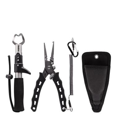 YeaSee Fishing Pliers with Fish Lip Gripper,Saltwater Resistant Fishing Tools, Fishing Gear with Rubber Handle, Lanyard, Line Cutter Hook Remover with Sheath, Ice Fishing Gear, Fishing Gift for Men
