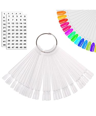 JASSINS 50 Pcs Nail Swatch Sticks with Ring, Clear Fan-shaped Nail Art Polish Practice Display Tips Nail Sample Sticks, Nail Practice Color Display Polish Board A. Transparent (50 PCS)