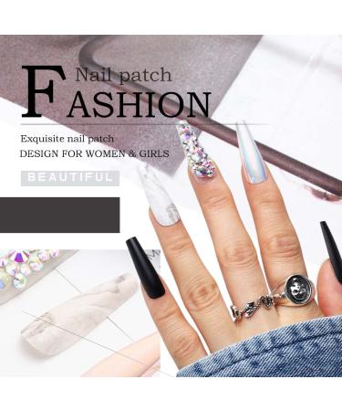 Aksod Glossy Ombre Extra Long Marble Press on Nails - Black Crystal 3D Bling Square Coffin Fake Nails - Full Coverage Acrylic Ballerina False Nails - Perfect for Parties - Women and Girls (Black Crystal) - Buy Online on SooperMarket.com