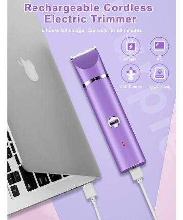 YBLNTEK Rechargeable Bikini Trimmer for Women - 2 in 1 Electric Razor for Pubic Hair Removal - Wet/Dry Use, Cordless and Washable - Purple - Buy Online on SooperMarket.com