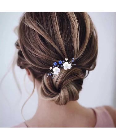 Blue Rhinestone Wedding Lace Flower Hair Pins - Bridal Crystal Headpieces for Women and Girls (Pack of 2) - Buy Online on SooperMarket.com