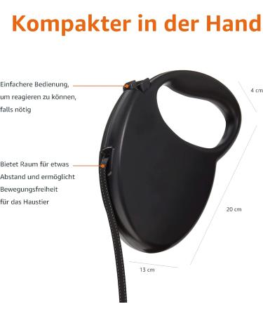 Amazon Basics Retractable Dog Leash - Medium Black | Durable & Comfortable | International Shipping Available - Buy Online on SooperMarket.com